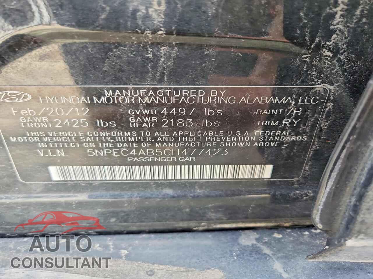 HYUNDAI SONATA 2012 - 5NPEC4AB5CH477423