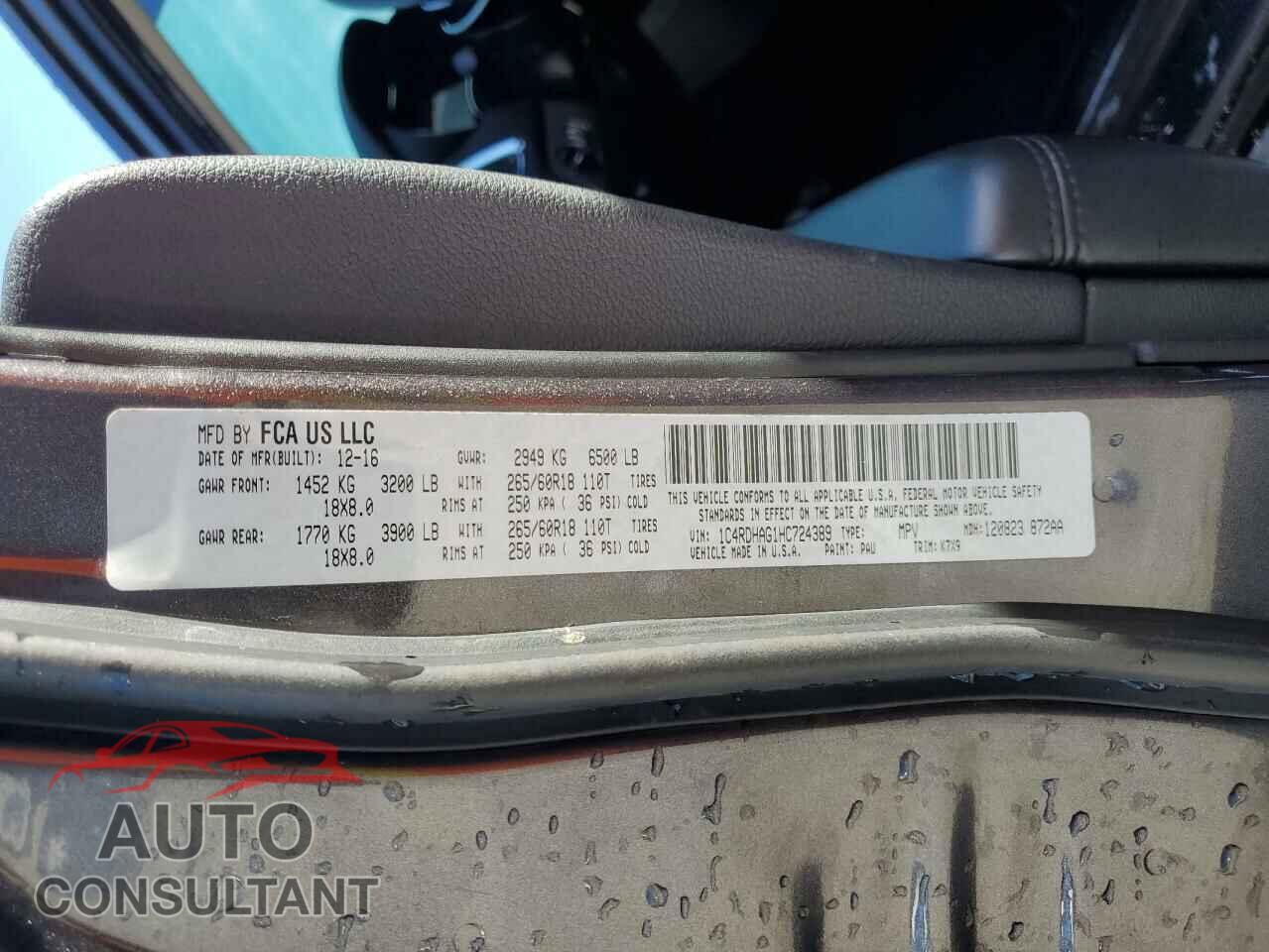 DODGE DURANGO 2017 - 1C4RDHAG1HC724389