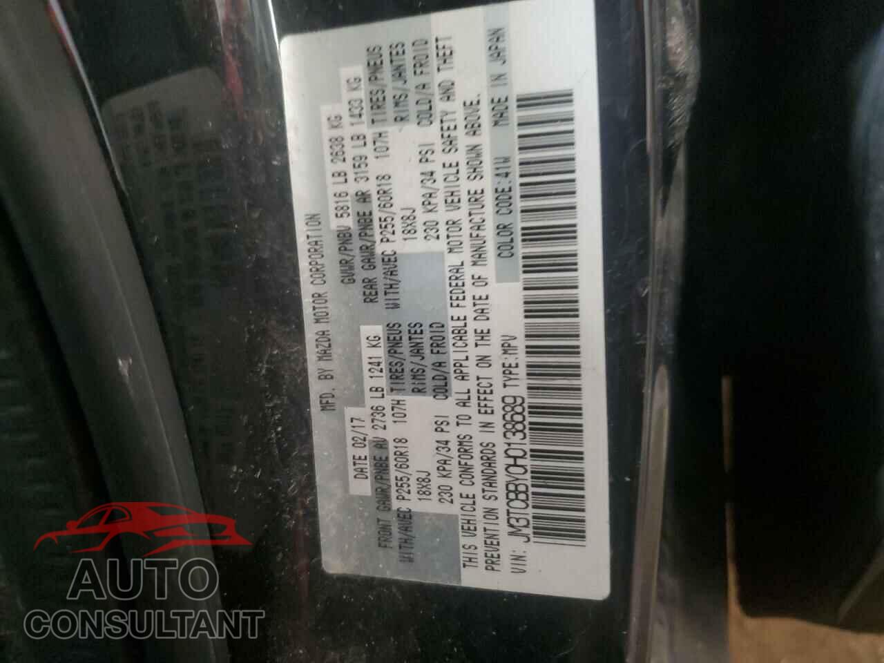 MAZDA CX-9 2017 - JM3TCBBY0H0138689