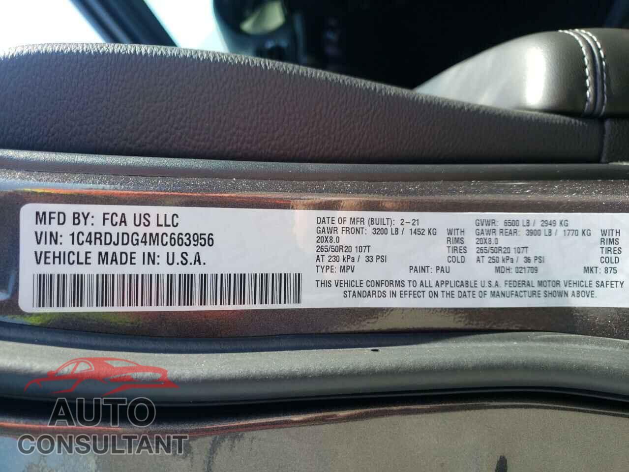 DODGE DURANGO 2021 - 1C4RDJDG4MC663956