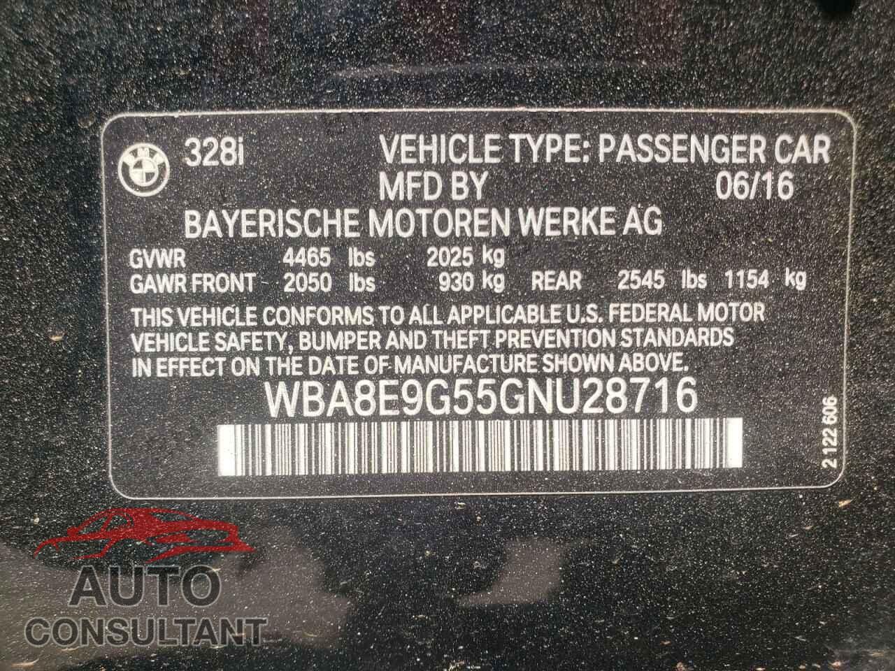 BMW 3 SERIES 2016 - WBA8E9G55GNU28716