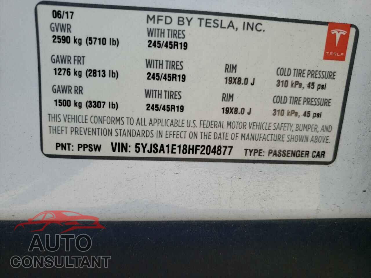 TESLA MODEL S 2017 - 5YJSA1E18HF204877
