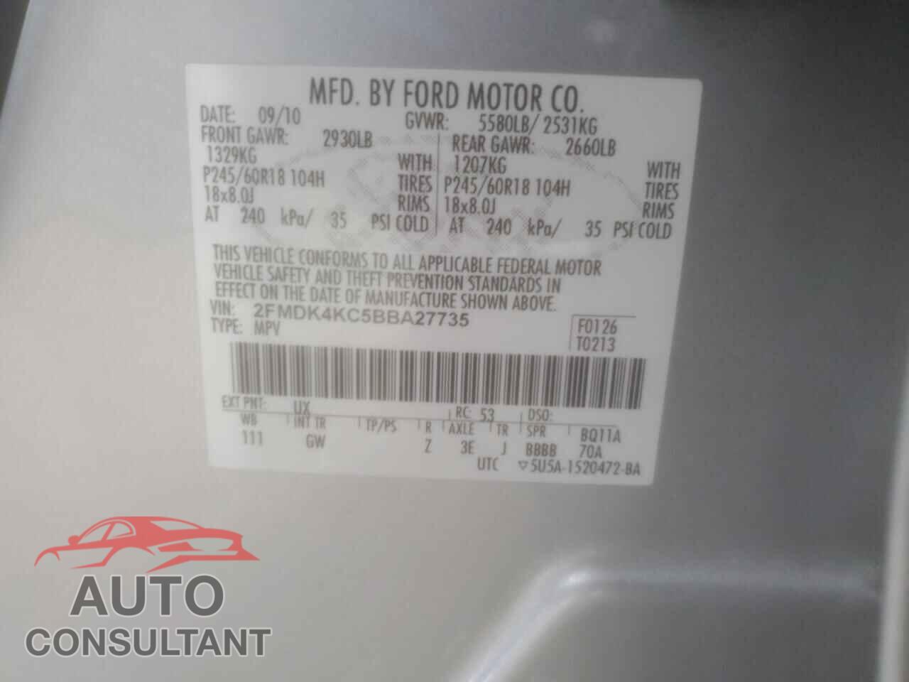 FORD EDGE 2011 - 2FMDK4KC5BBA27735