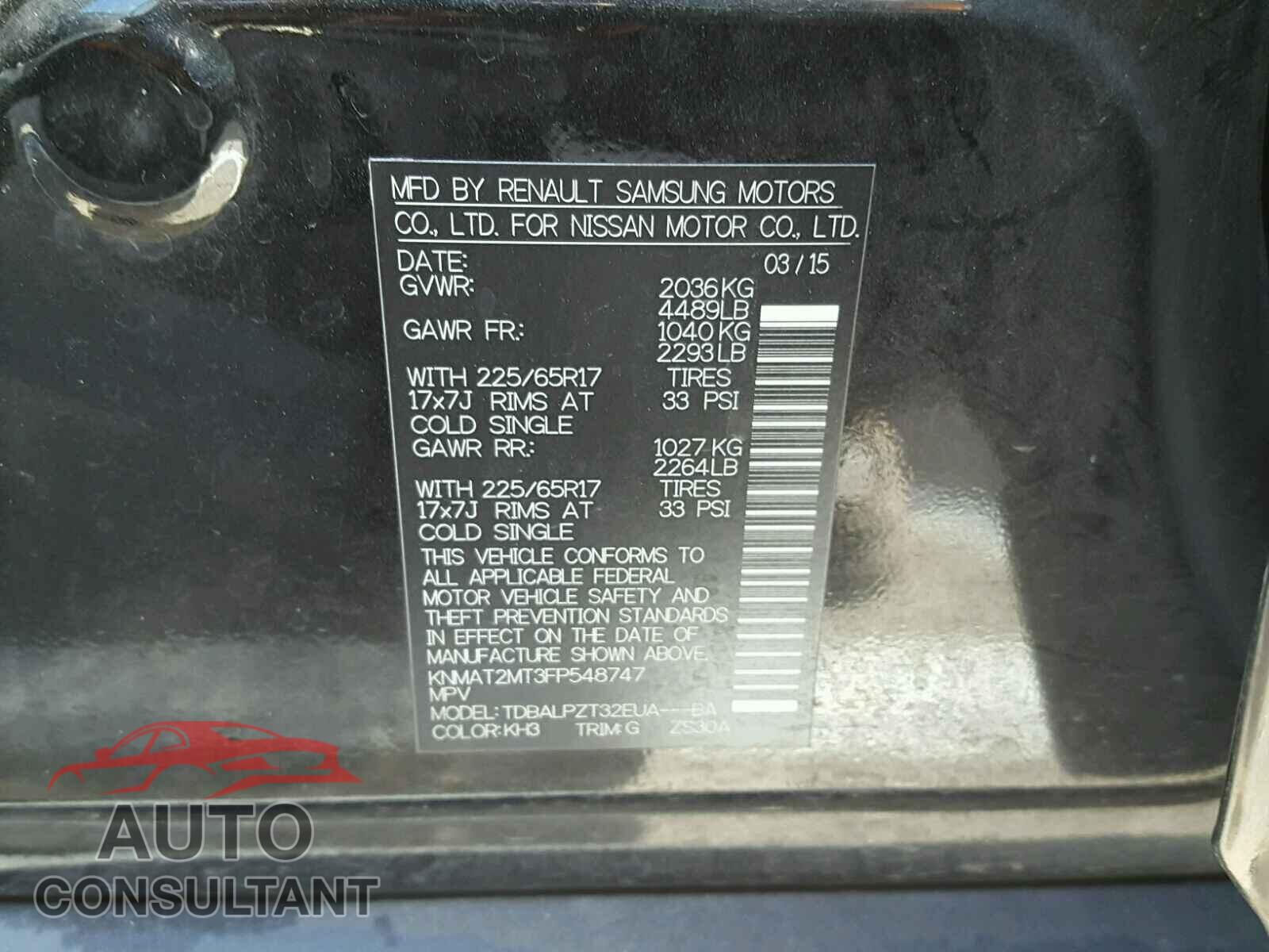 NISSAN ROGUE S 2015 - KNMAT2MT3FP548747