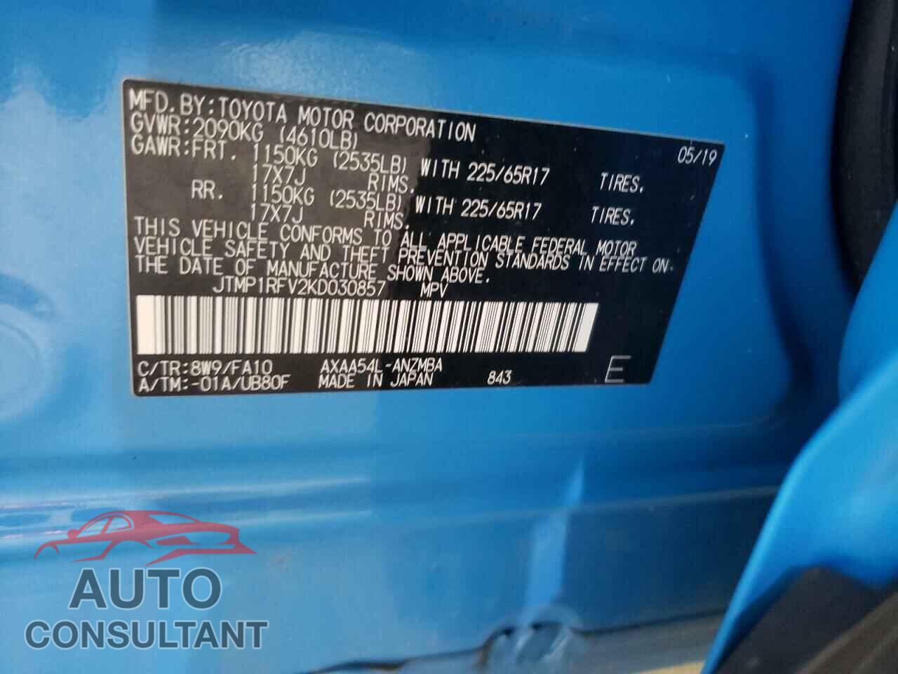 TOYOTA RAV4 2019 - JTMP1RFV2KD030857