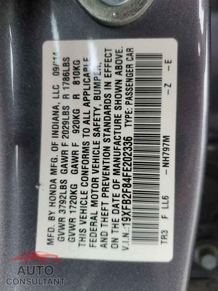 HONDA CIVIC 2015 - 19XFB2F84FE202336