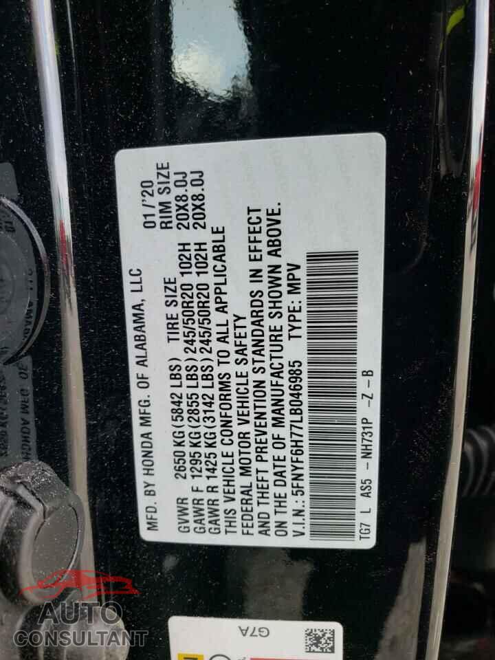 HONDA PILOT 2020 - 5FNYF6H77LB046985