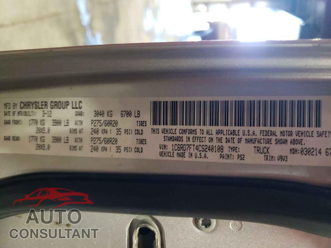 DODGE RAM 1500 2012 - 1C6RD7FT4CS240108