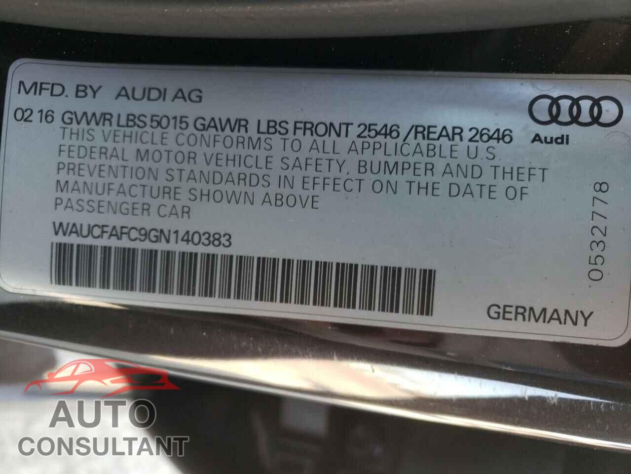 AUDI A6 2016 - WAUCFAFC9GN140383