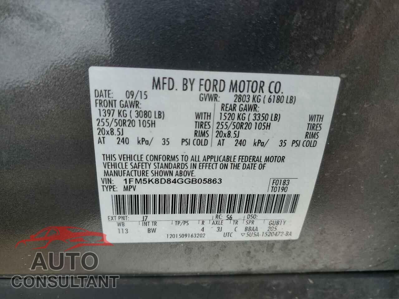 FORD EXPLORER 2016 - 1FM5K8D84GGB05863