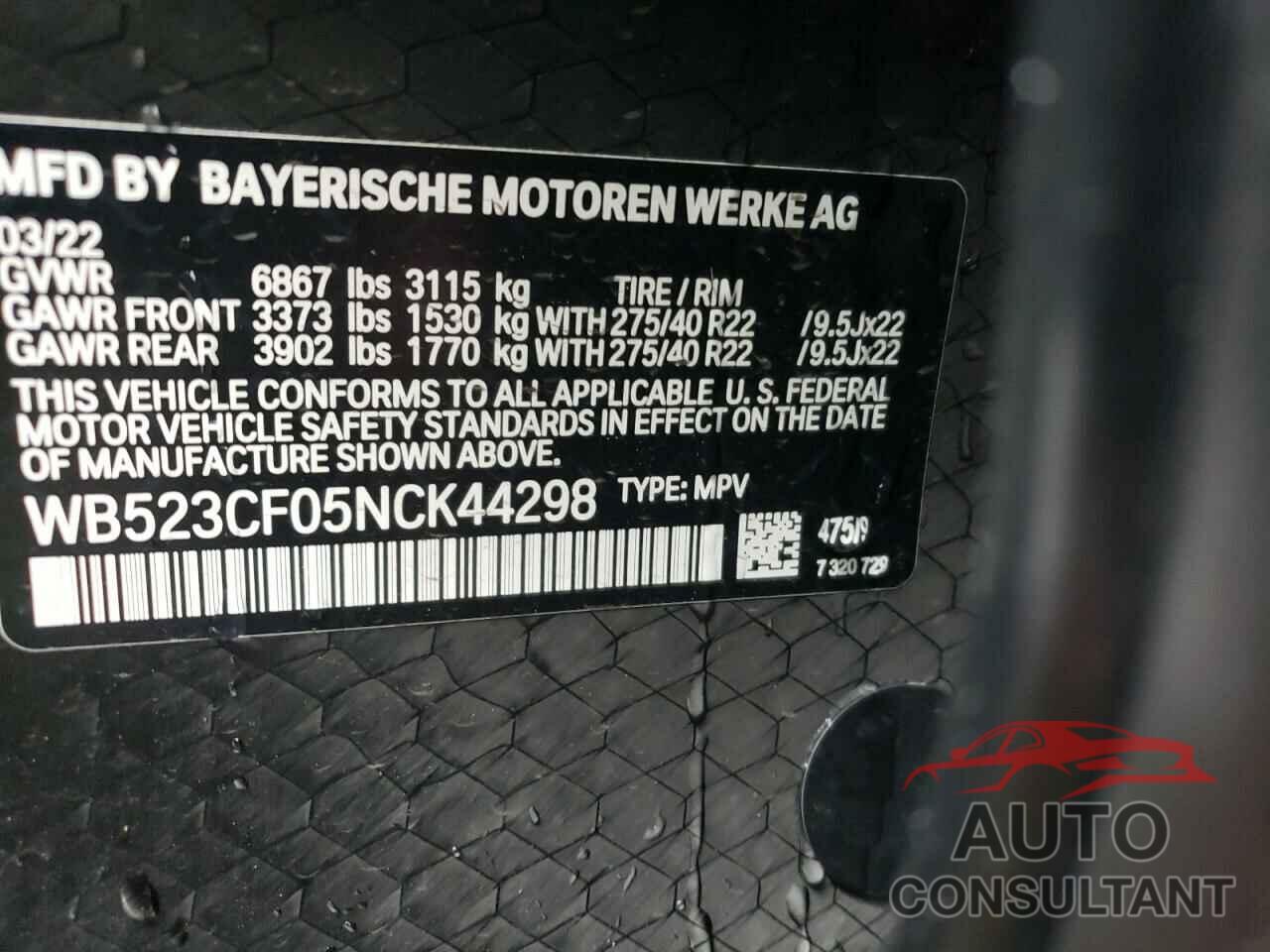 BMW IX XDRIVE5 2022 - WB523CF05NCK44298