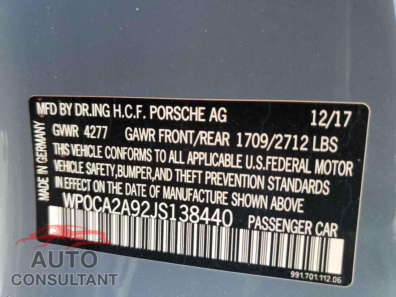 PORSCHE 911 2018 - WP0CA2A92JS138440