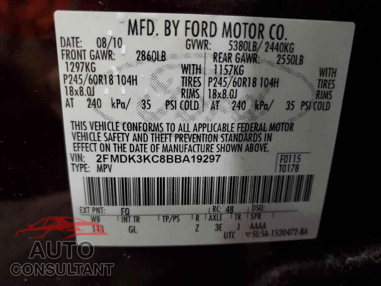 FORD EDGE 2011 - 2FMDK3KC8BBA19297