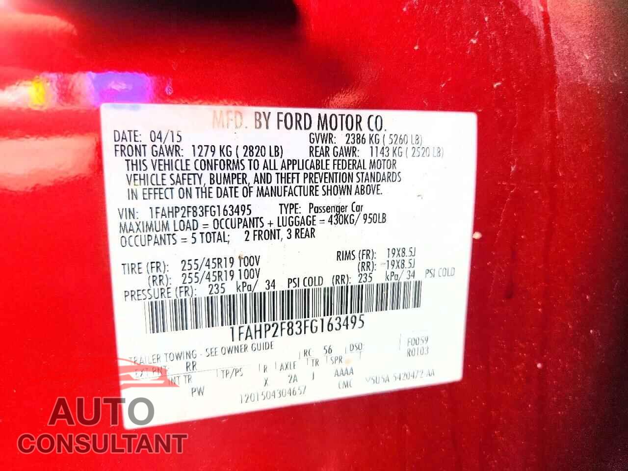 FORD TAURUS 2015 - 1FAHP2F83FG163495