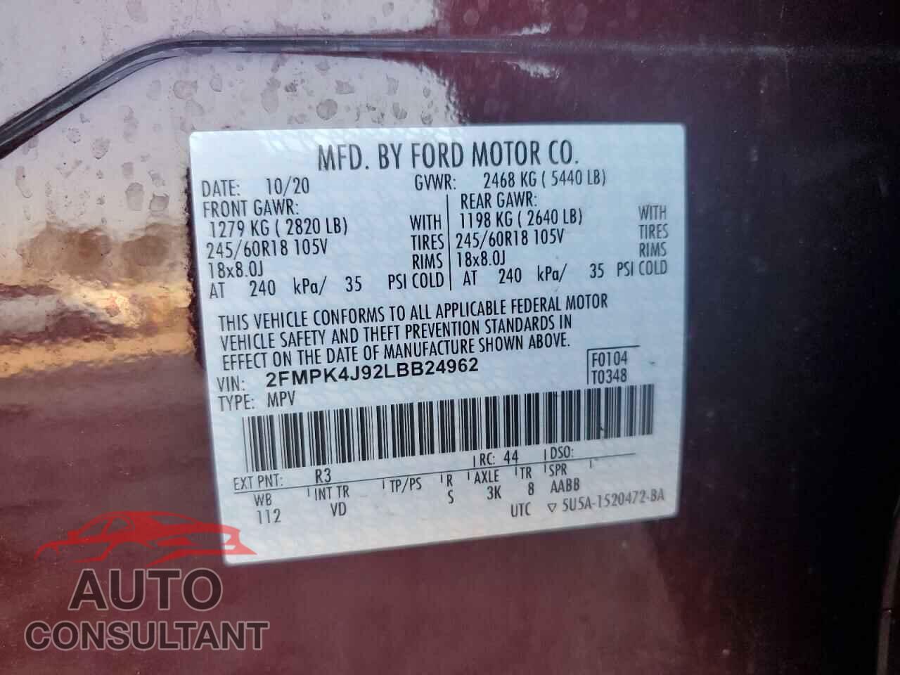 FORD EDGE 2020 - 2FMPK4J92LBB24962