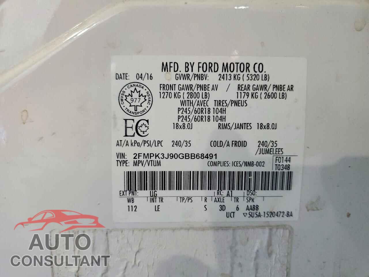 FORD EDGE 2016 - 2FMPK3J90GBB68491