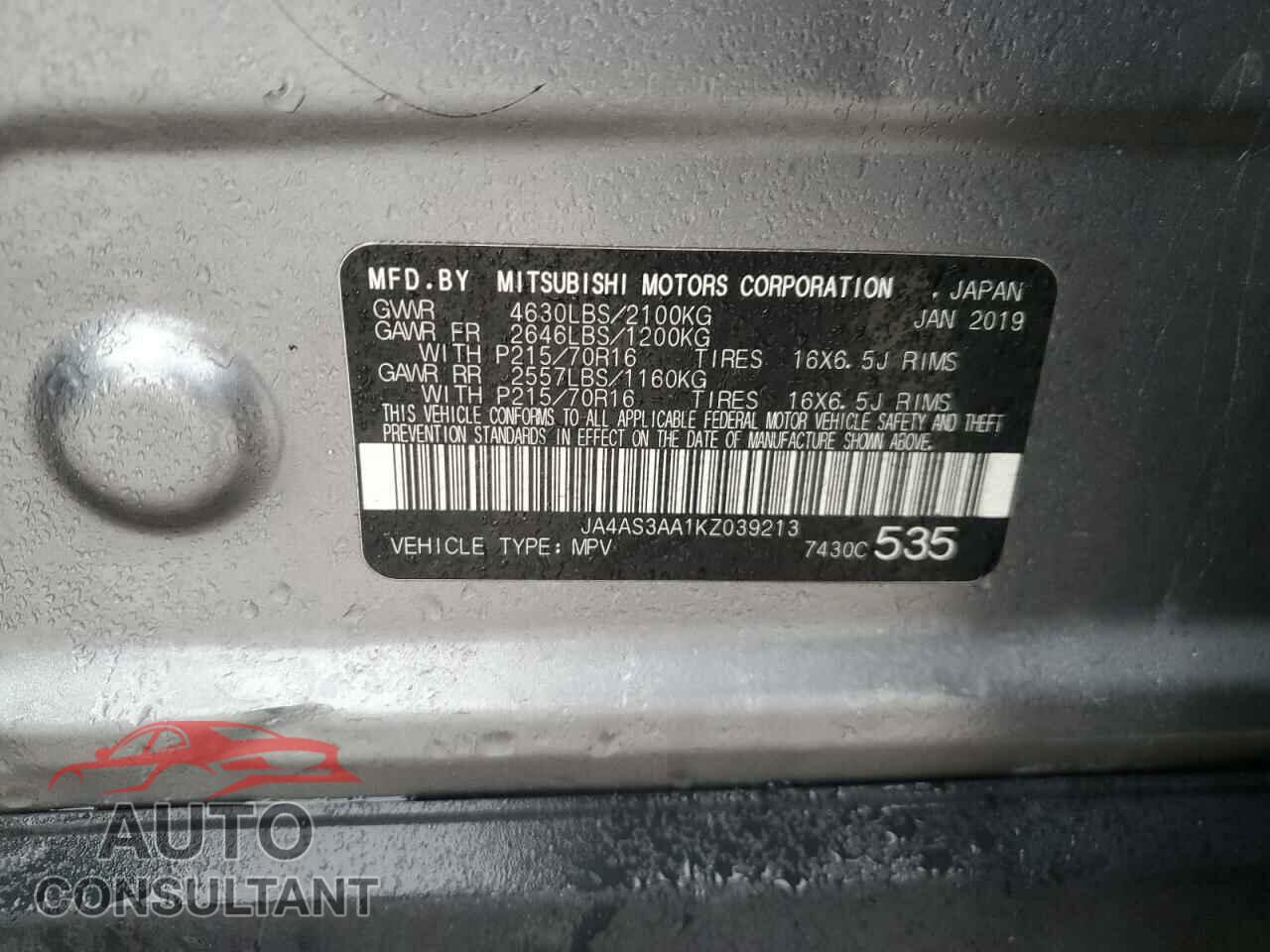 MITSUBISHI ECLIPSE 2019 - JA4AS3AA1KZ039213