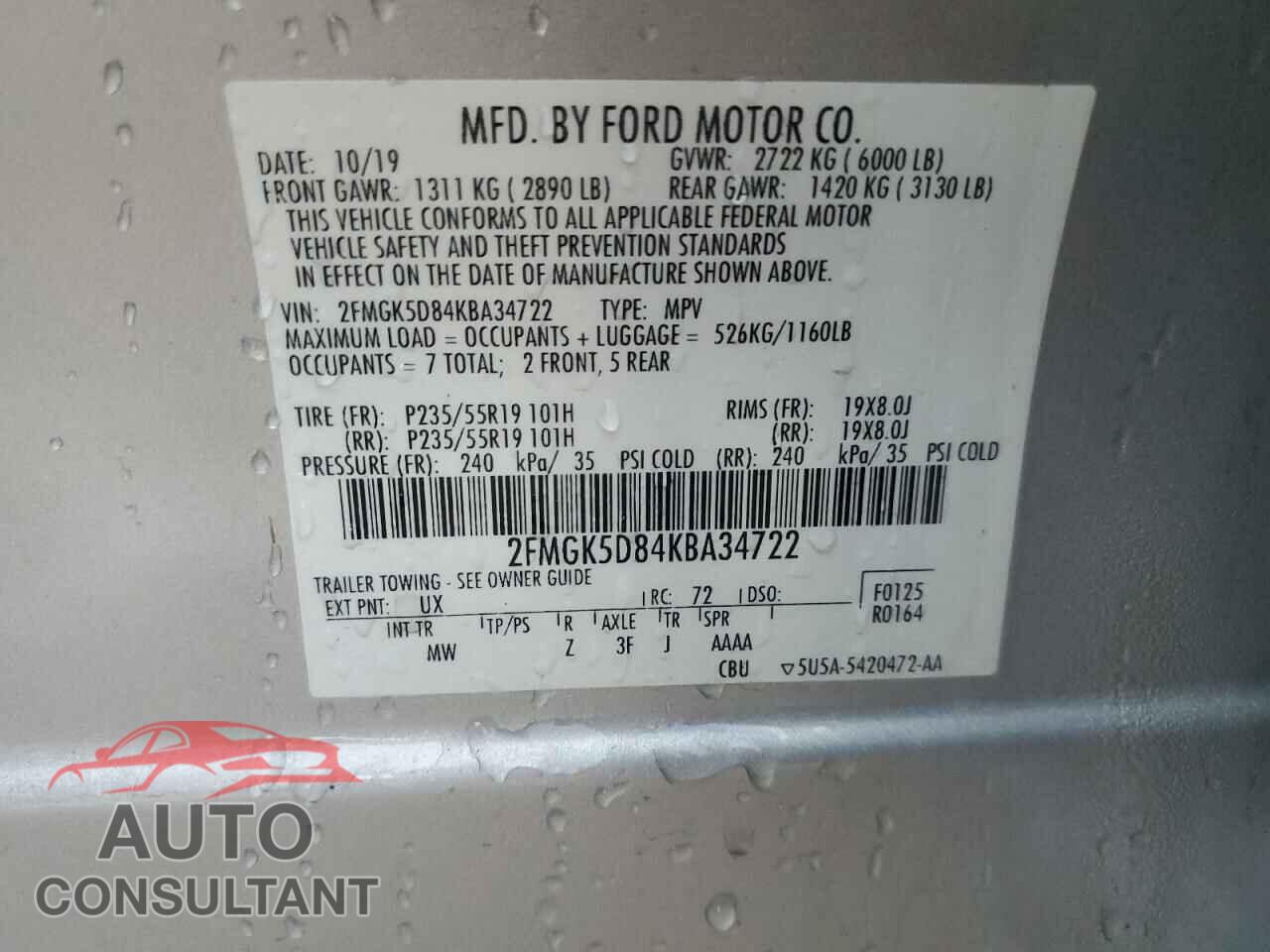 FORD FLEX 2019 - 2FMGK5D84KBA34722