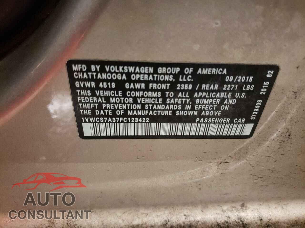 VOLKSWAGEN PASSAT 2015 - 1VWCS7A37FC123422