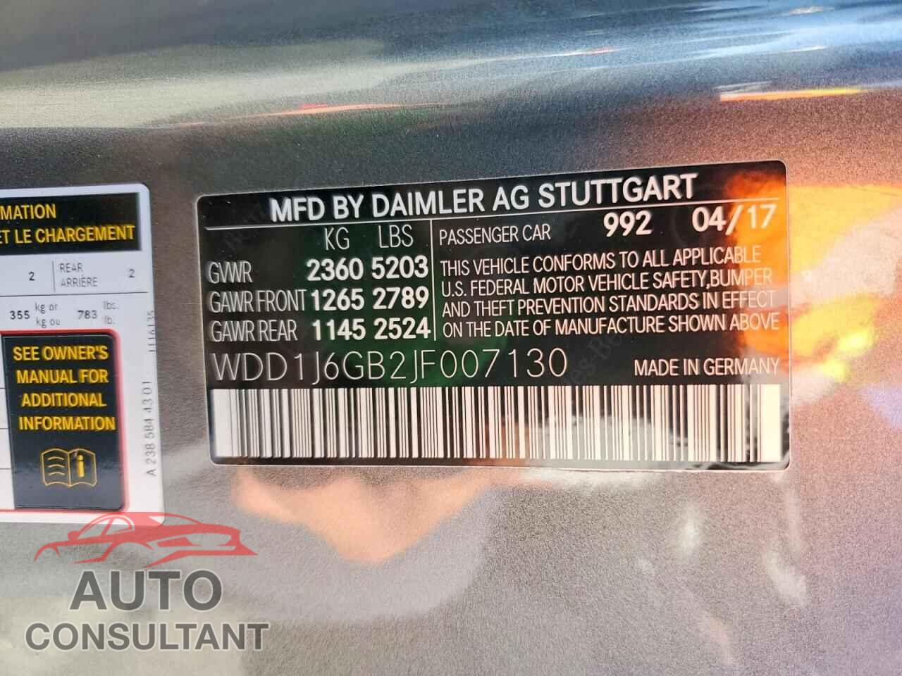 MERCEDES-BENZ E-CLASS 2018 - WDD1J6GB2JF007130