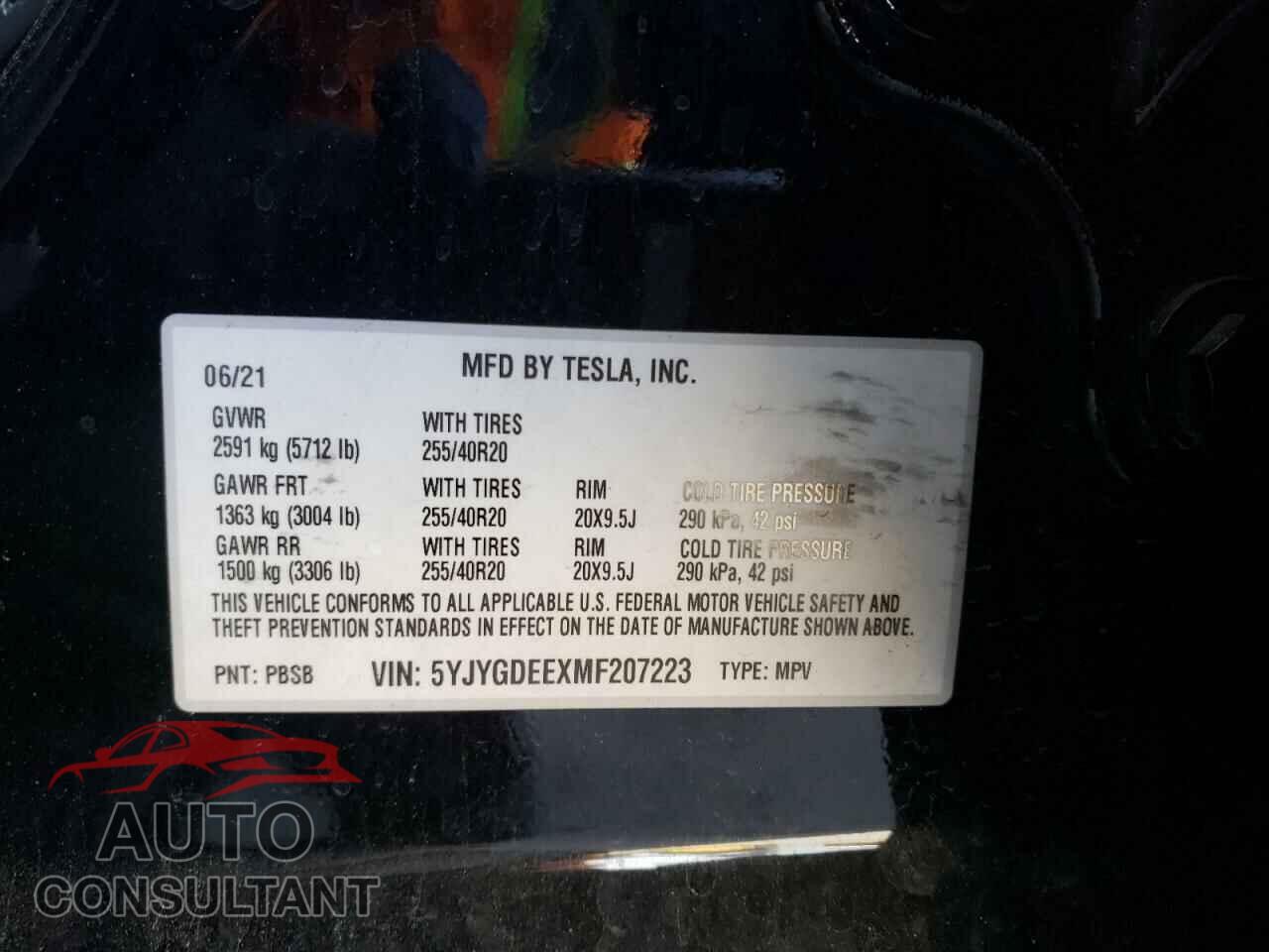 TESLA MODEL Y 2021 - 5YJYGDEEXMF207223