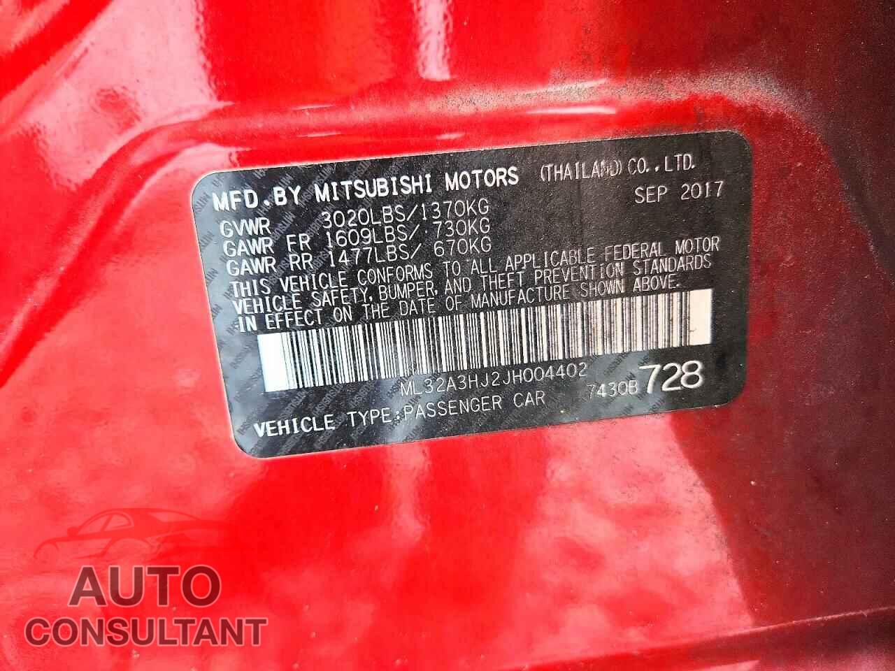 MITSUBISHI MIRAGE 2018 - ML32A3HJ2JH004402