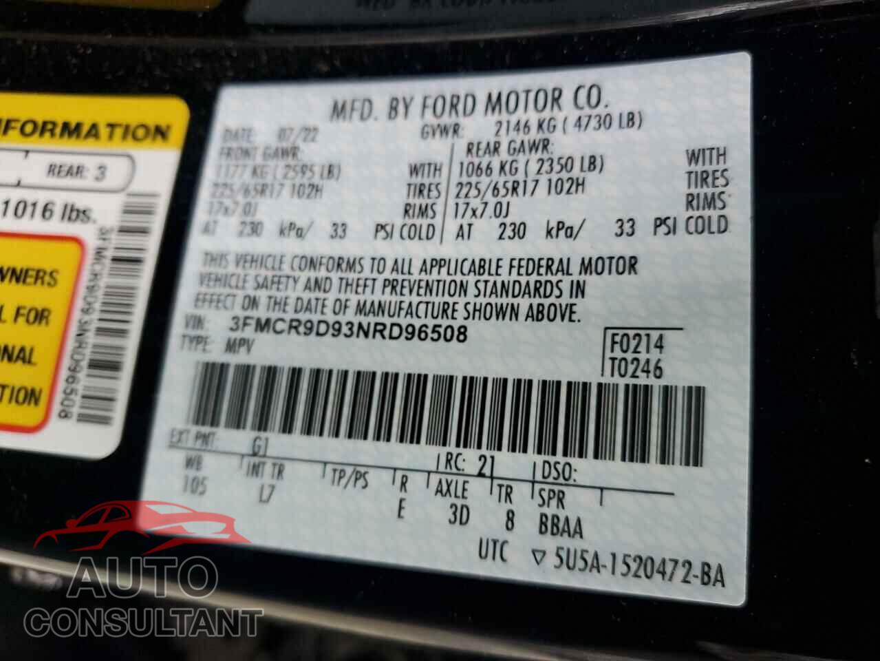 FORD BRONCO 2022 - 3FMCR9D93NRD96508