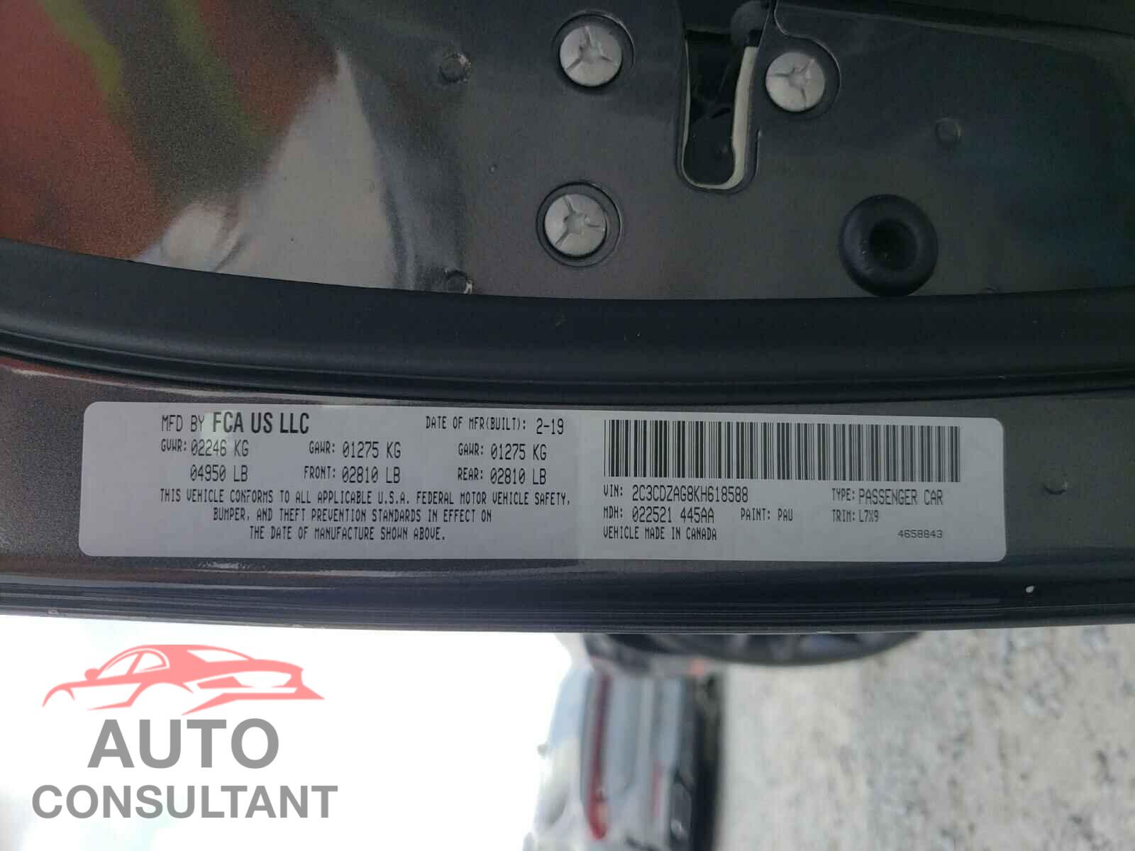 DODGE CHALLENGER 2019 - 2C3CDZAG8KH618588