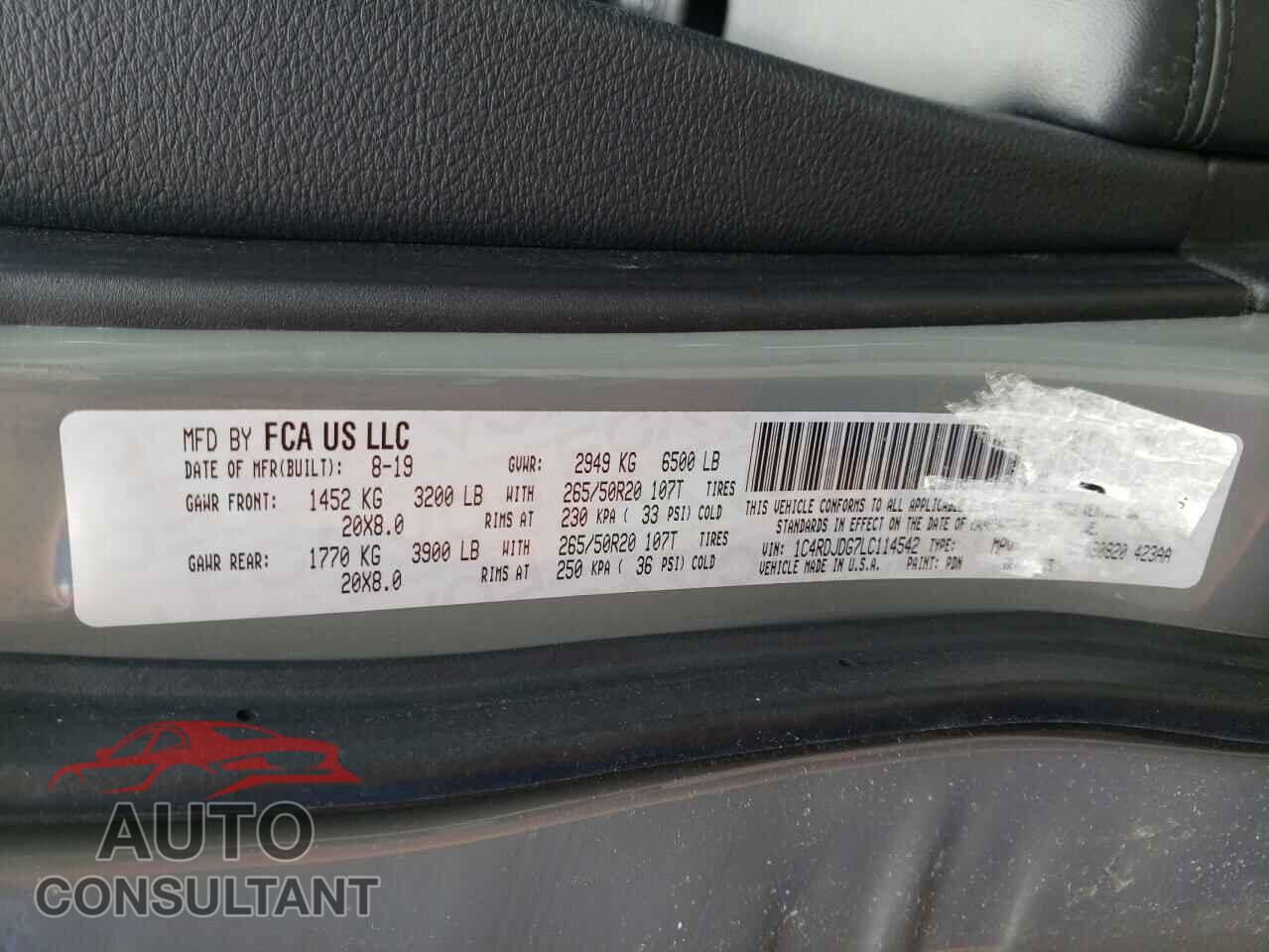 DODGE DURANGO 2020 - 1C4RDJDG7LC114542