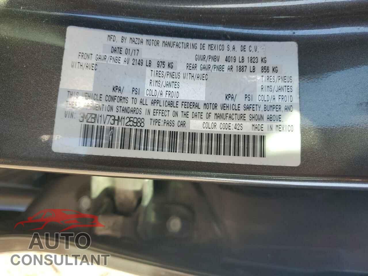 MAZDA 3 2017 - 3MZBN1V73HM125988