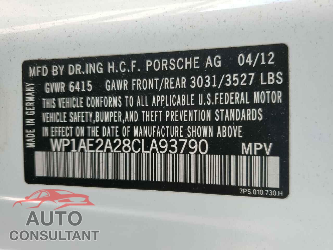PORSCHE CAYENNE 2012 - WP1AE2A28CLA93790