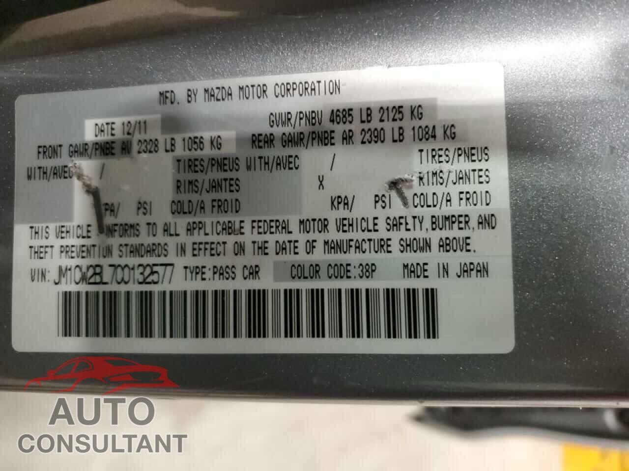 MAZDA 5 2012 - JM1CW2BL7C0132577