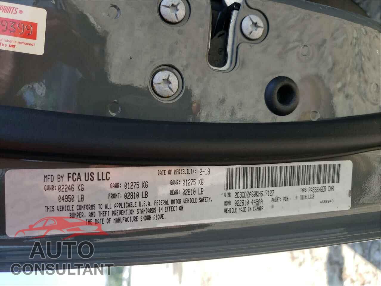 DODGE CHALLENGER 2019 - 2C3CDZAG0KH617127