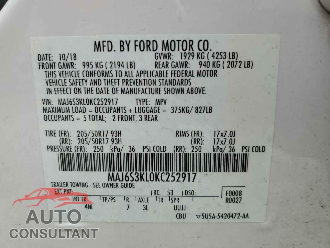 FORD ECOSPORT 2019 - MAJ6S3KL0KC252917