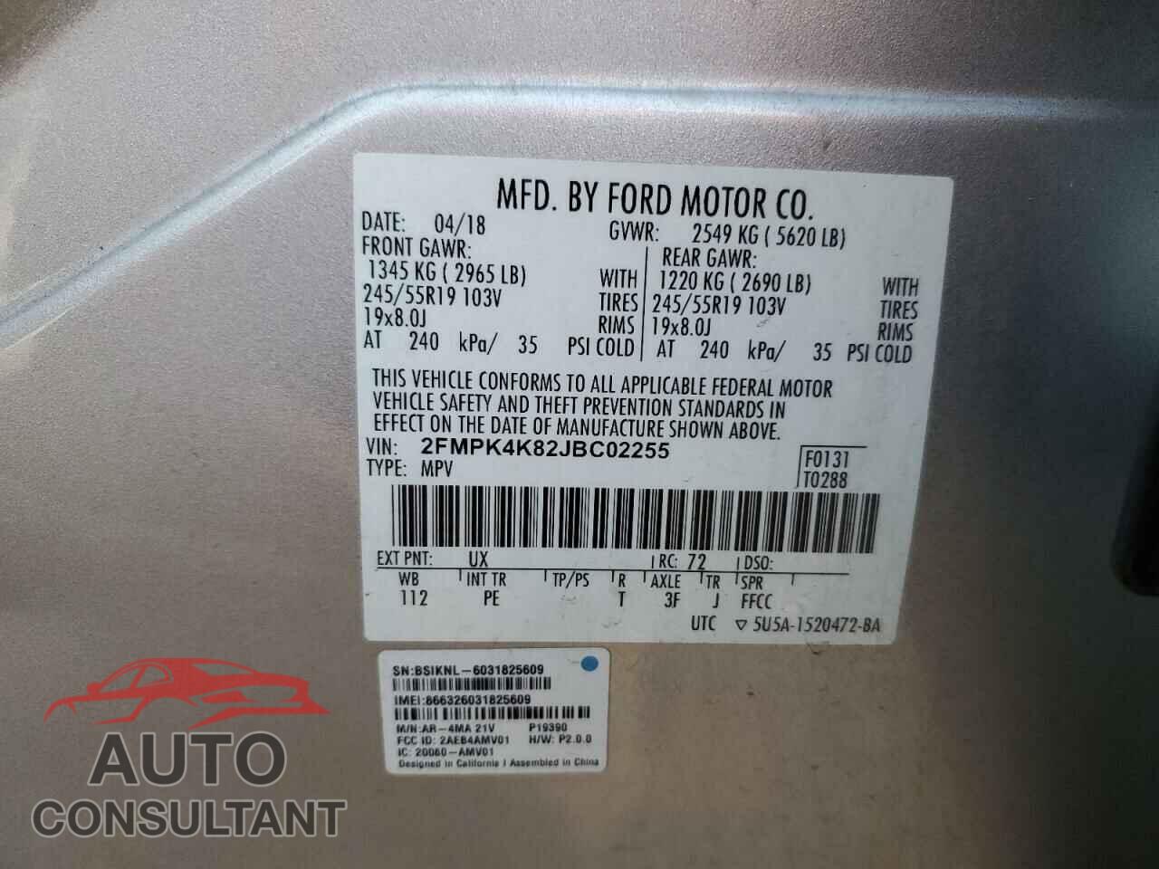 FORD EDGE 2018 - 2FMPK4K82JBC02255