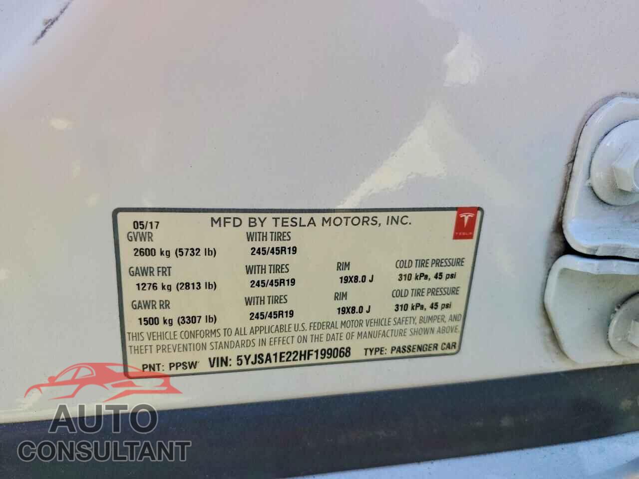 TESLA MODEL S 2017 - 5YJSA1E22HF199068