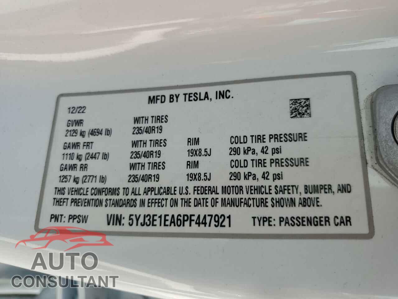 TESLA MODEL 3 2023 - 5YJ3E1EA6PF447921
