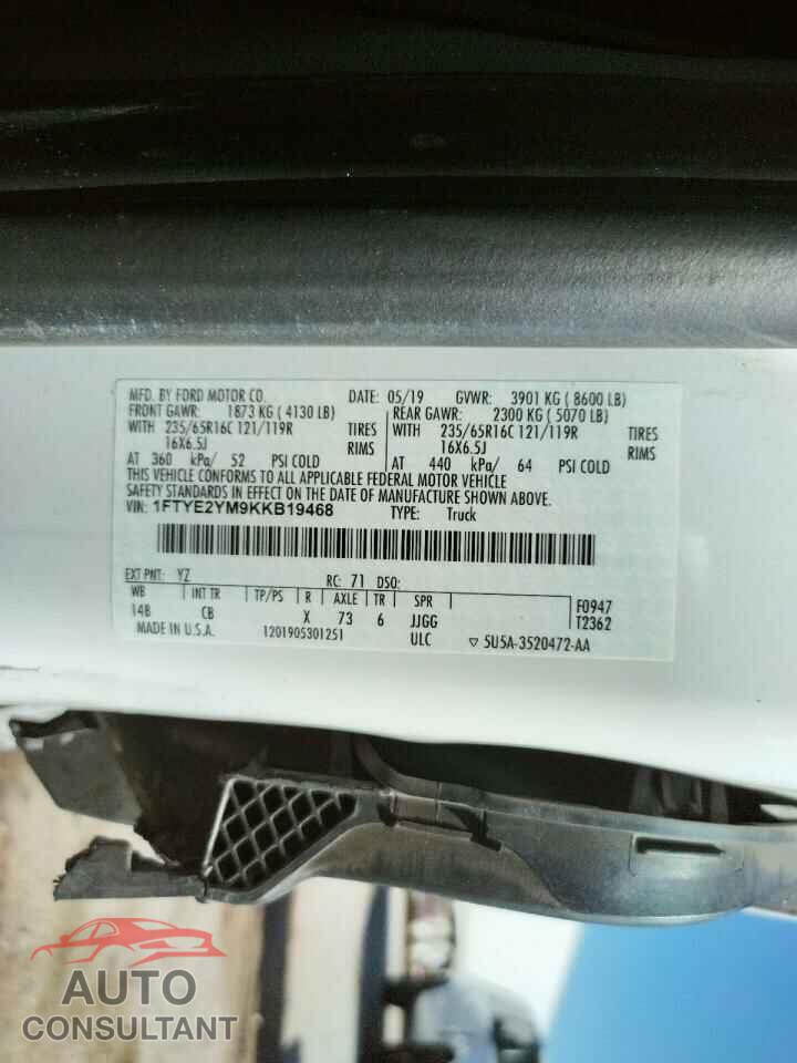 FORD TRANSIT CO 2019 - 1FTYE2YM9KKB19468
