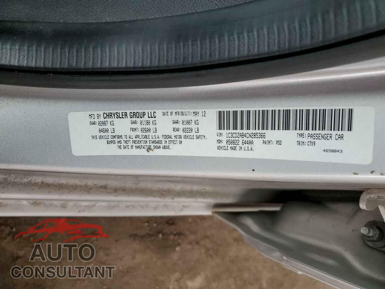 DODGE AVENGER 2012 - 1C3CDZAB4CN285366