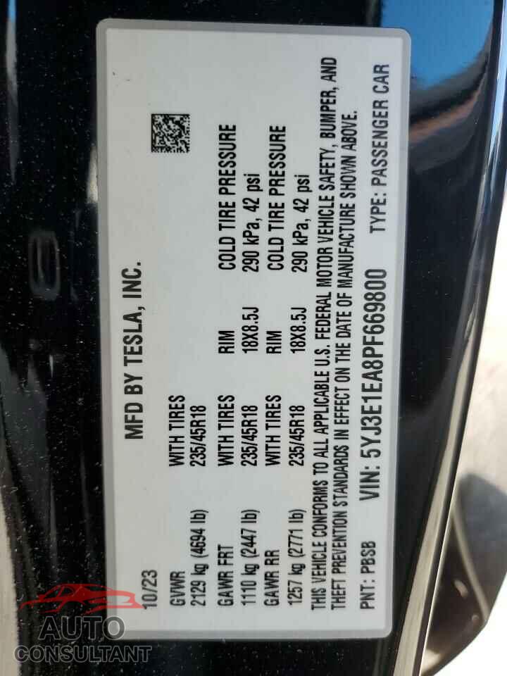 TESLA MODEL 3 2023 - 5YJ3E1EA8PF669800