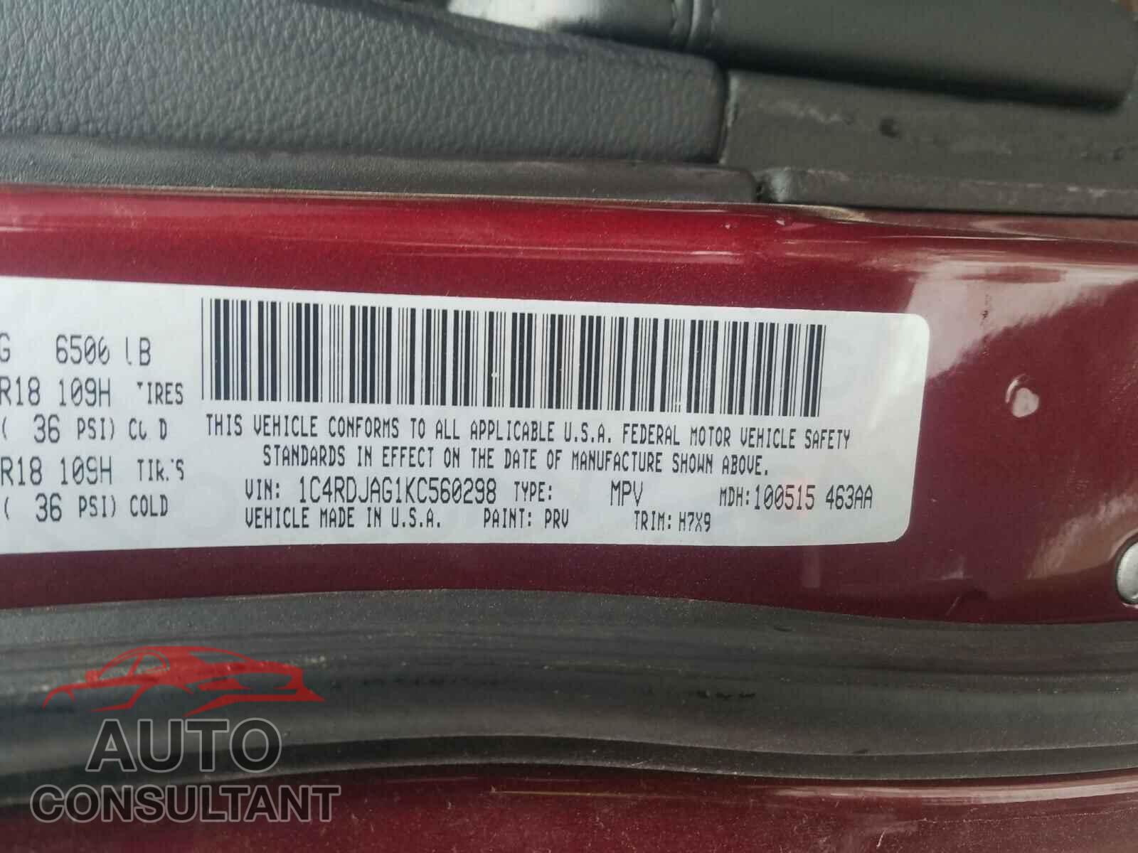 DODGE DURANGO 2019 - 1C4RDJAG1KC560298