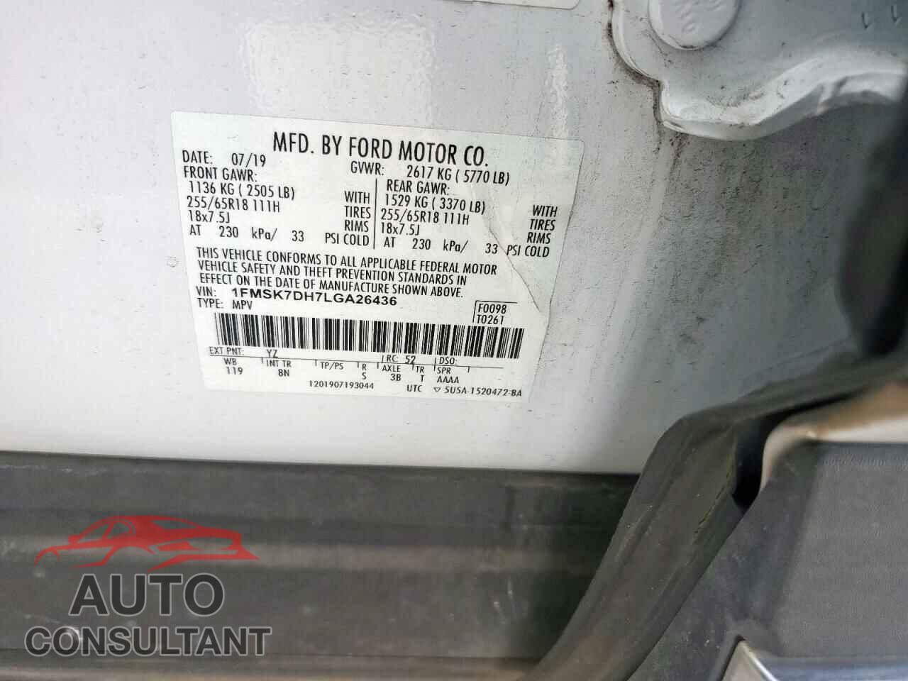 FORD EXPLORER 2020 - 1FMSK7DH7LGA26436