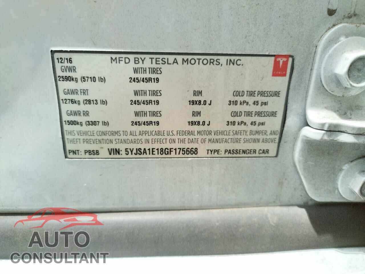 TESLA MODEL S 2016 - 5YJSA1E18GF175668
