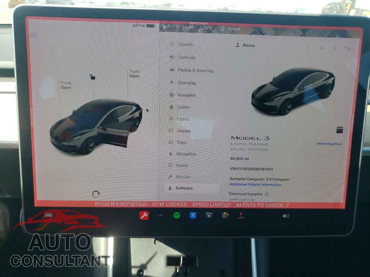 TESLA MODEL 3 2019 - 5YJ3E1EB2KF197031