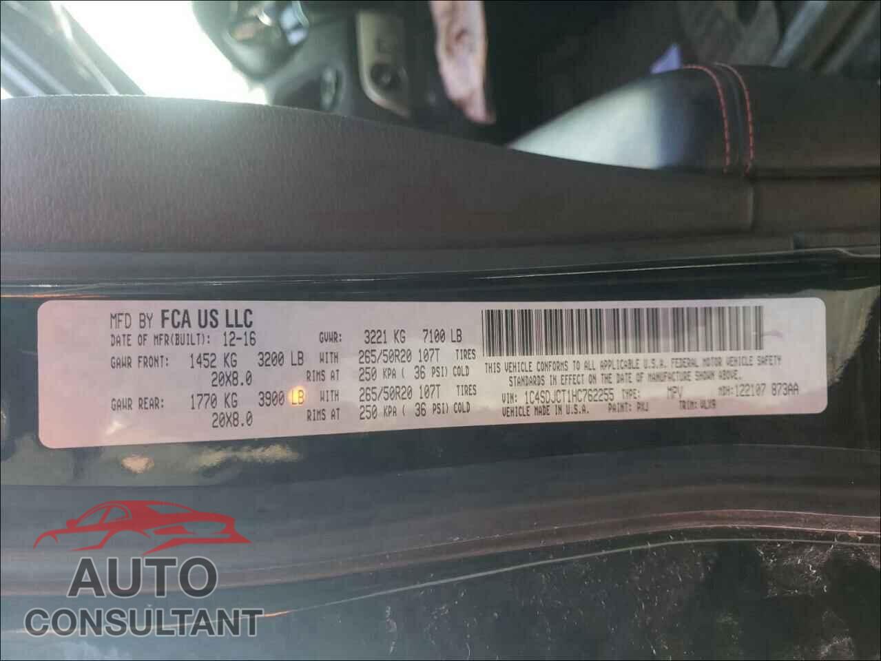 DODGE DURANGO 2017 - 1C4SDJCT1HC762255