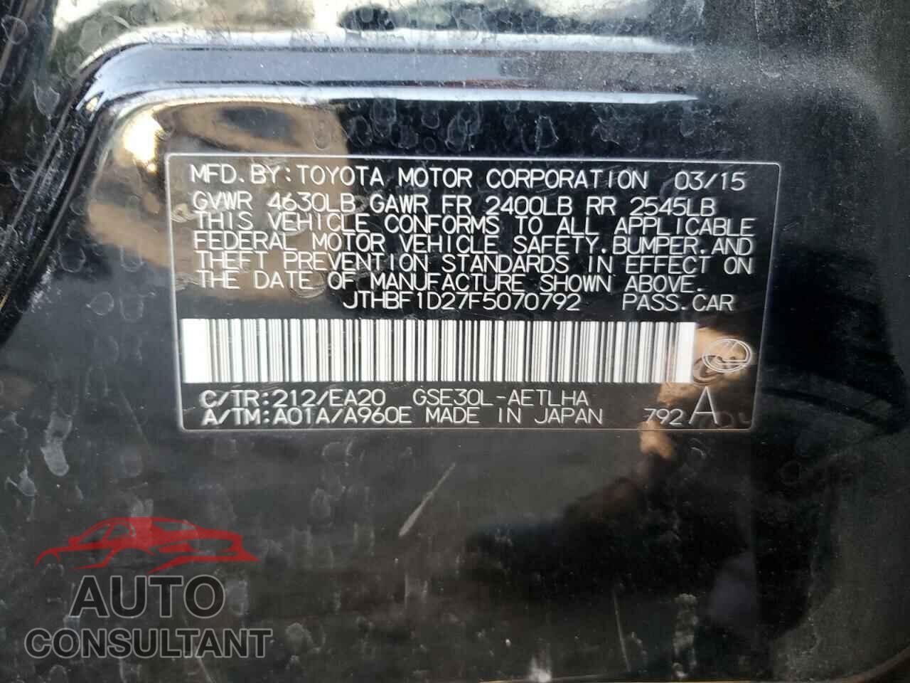 LEXUS IS 2015 - JTHBF1D27F5070792