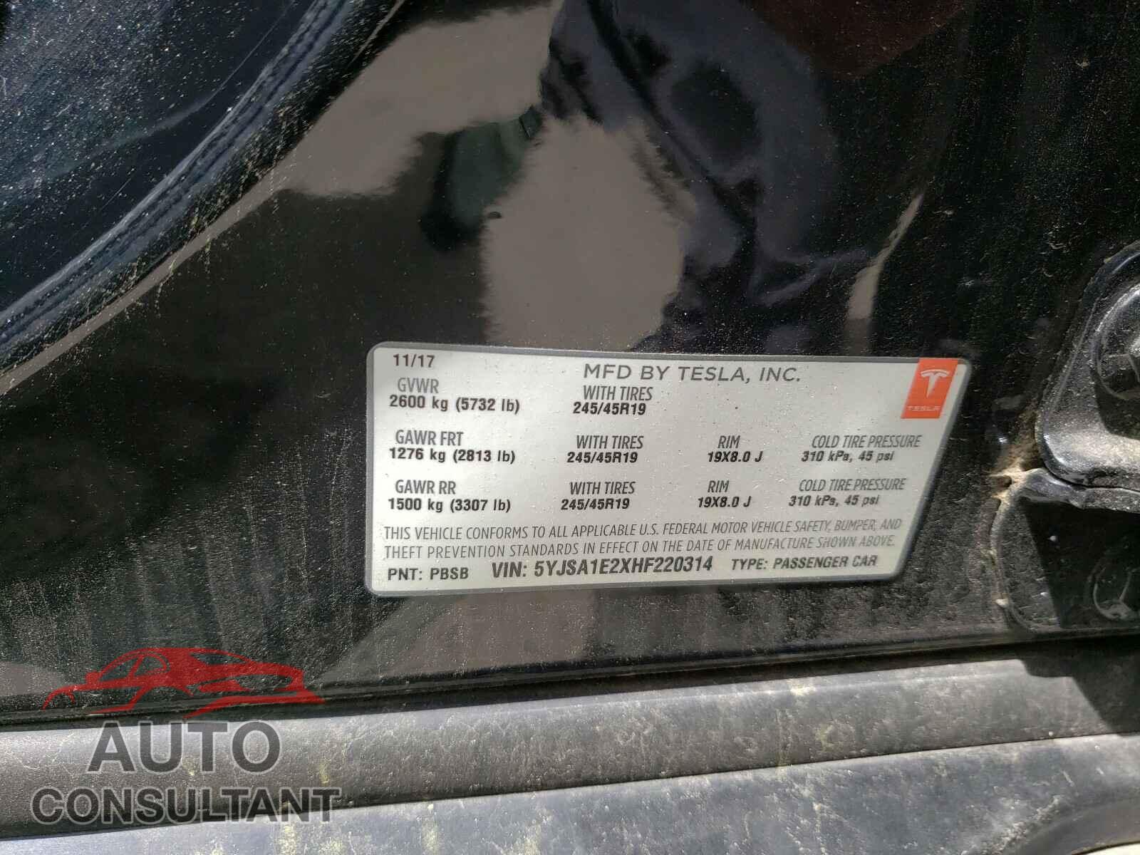 TESLA MODEL S 2017 - 5YJSA1E2XHF220314