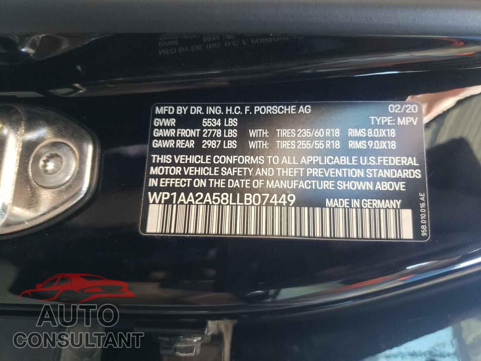 PORSCHE MACAN 2020 - WP1AA2A58LLB07449