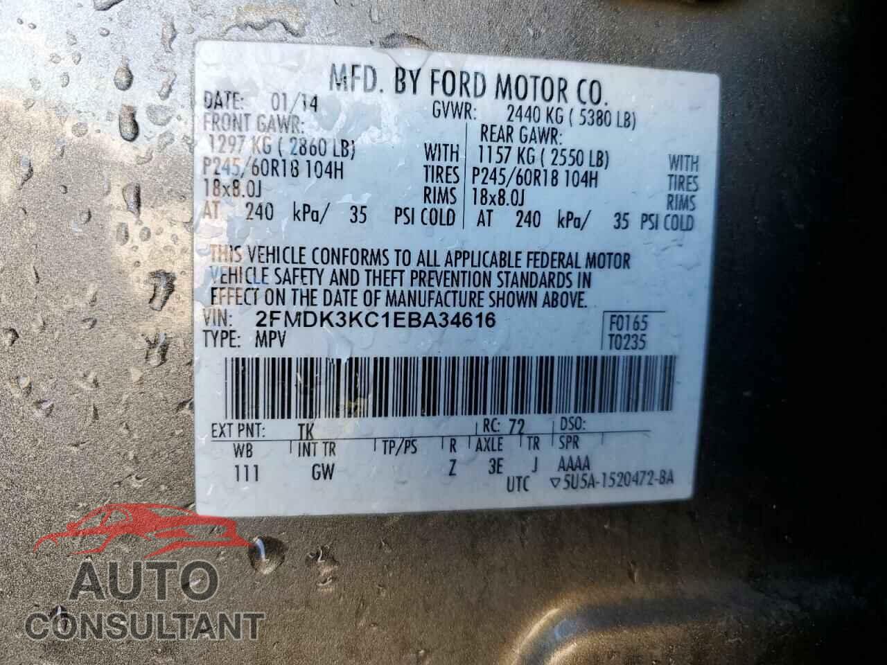 FORD EDGE 2014 - 2FMDK3KC1EBA34616