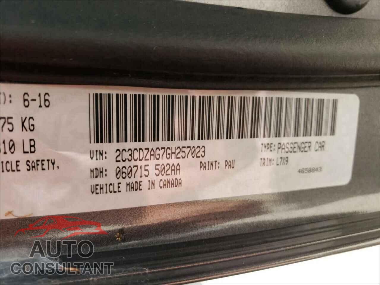 DODGE CHALLENGER 2016 - 2C3CDZAG7GH257023